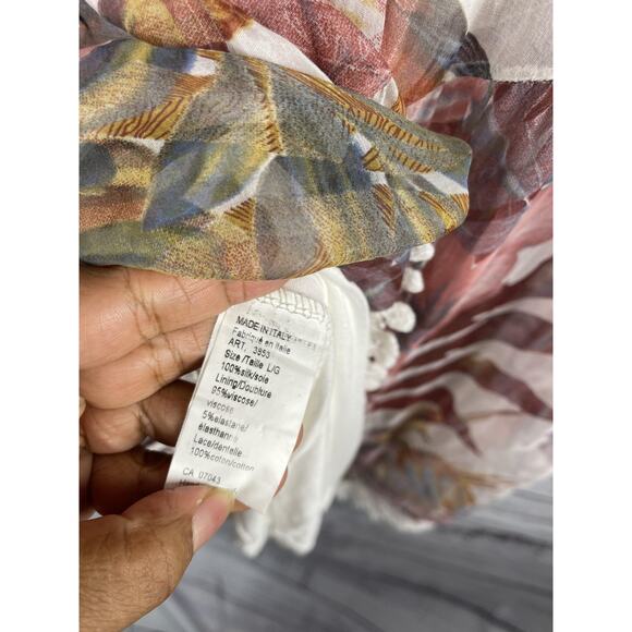 Lola Dress Women's Large Pink Floral Silk Asymmetrical Boho Lace Hem Made Italy - Picture 4 of 7